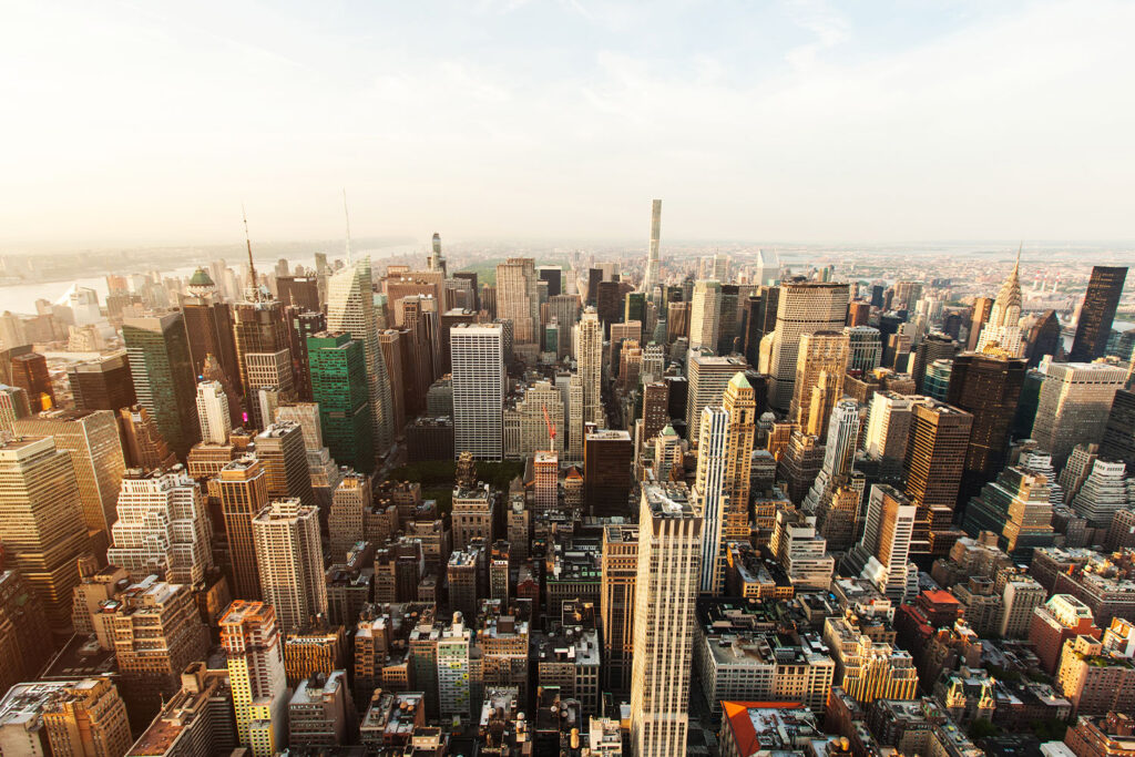 Panorama Nowego Jorku widziana z tarasu widokowego w Empire State Building