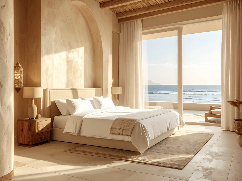 Elegancki pokój hotelowy - Marsa Alam. Zdjęcie wygenerowane przez AI.
