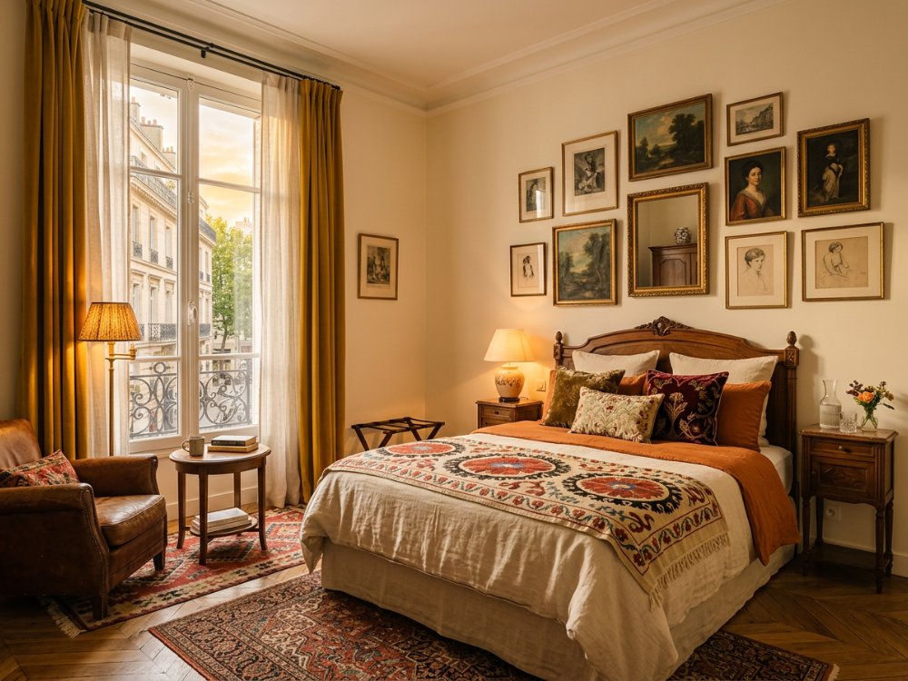 Elegancki pokój w hotelu w Paryżu. Zdjęcie wygenerowane przez AI.