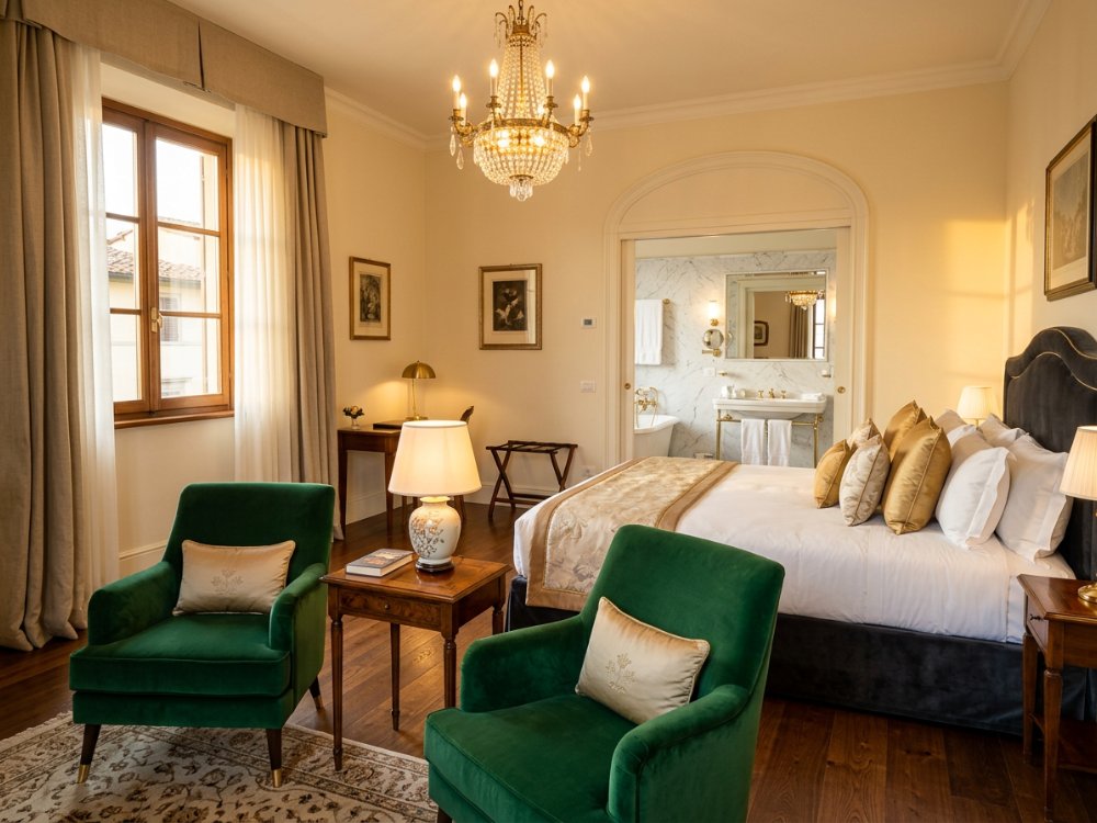 Luksusowy apartament hotelowy we Florencji. Zdjęcie wygenerowane przez AI.