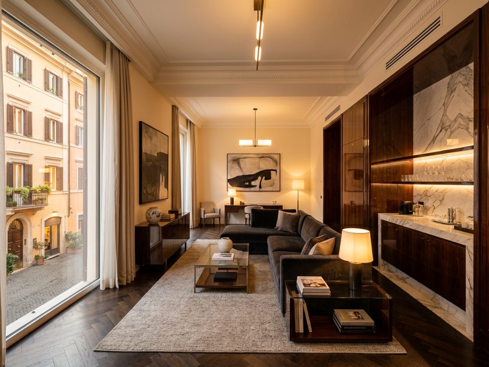 Luksusowy apartament w ekskluzywnym hotelu w Rzymie. Zdjęcie wygenerowane przez AI.