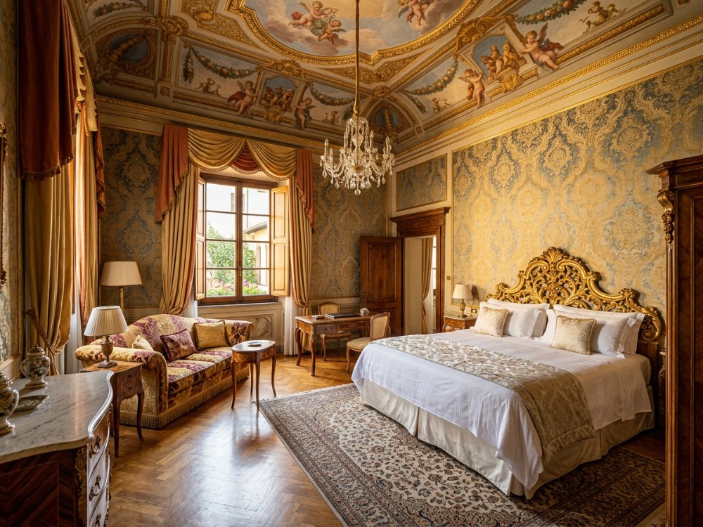 Luksusowy apartament w historycznym pałacu we Florencji. Zdjęcie wygenerowane przez AI.