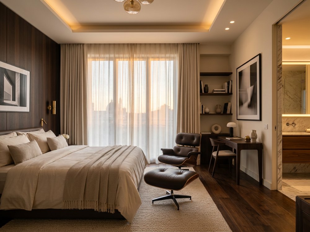 Elegancki, nowoczesny apartament w designerskim hotelu we Florencji. Zdjęcie wygenerowane przez AI.