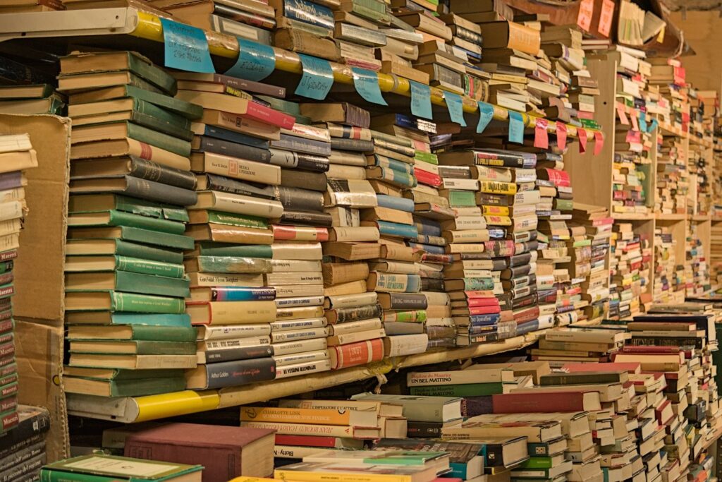 W Libreria Acqua Alta książki piętrzą się w stosach, wannach i łodziach.