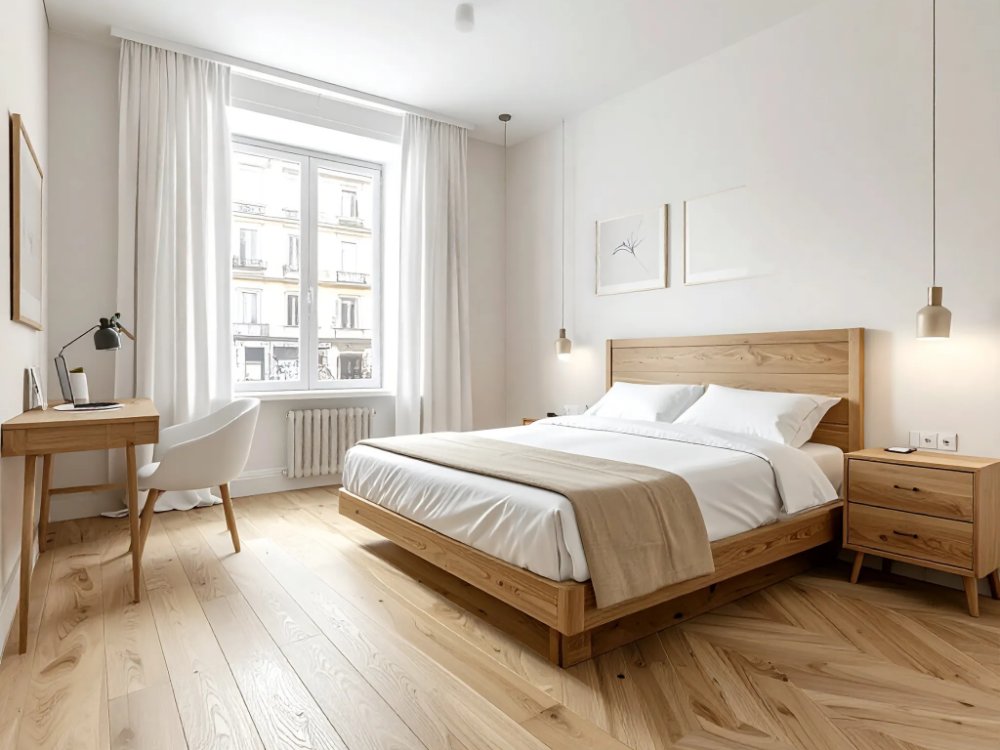 Prosty, zadbany pokój w hotelu w centrum Turynu. Zdjęcie wygenerowane przez AI.